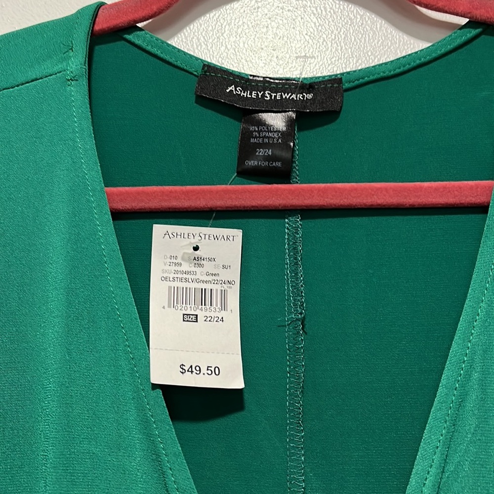 NWT Ashley Stewart Kelly GREEN Long sleeve V neck MIDI dress - Picture 3 of 11